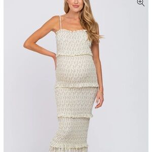 Pinkblush Yellow floral print smocked maternity Midi Dress